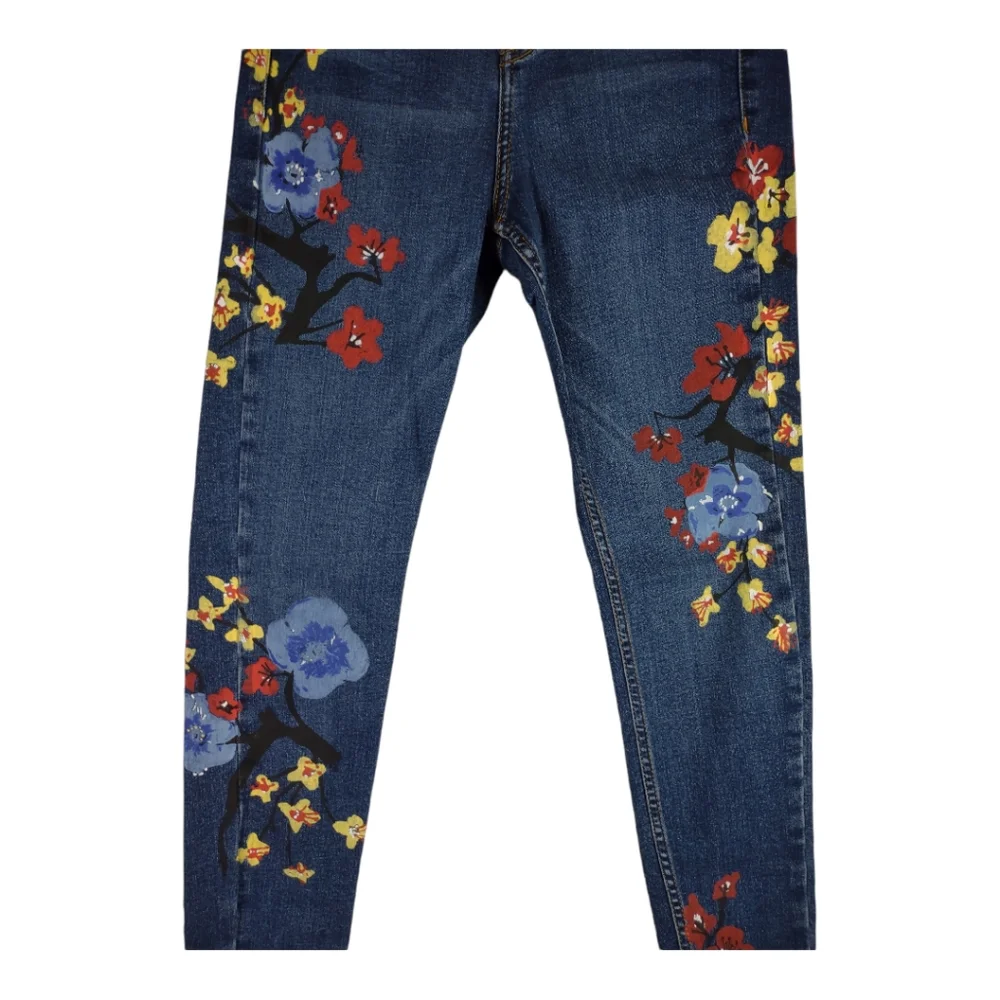 Topshop MOTO Floral Jamie Jeans Size W 25 L 25 Skinny Hand Painted - Picture 9 of 15
